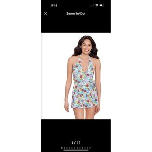 NWT‎ Draper James Womens Large Blue Halter Floral Faux Wrap Swim OnePiece